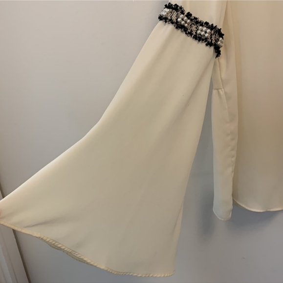 ZARA chiffon long sleeve top blouse beaded arm detail flare sleeves ivory large - Picture 9 of 13